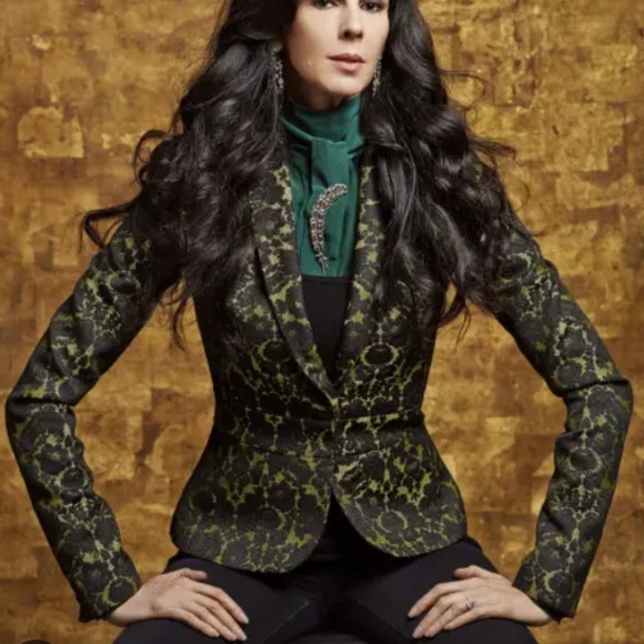 Banana Republic Jackets & Blazers - Banana Republic L’Wren Scott Blazer Bright Celery Black Floral Jacquard Peplum 2